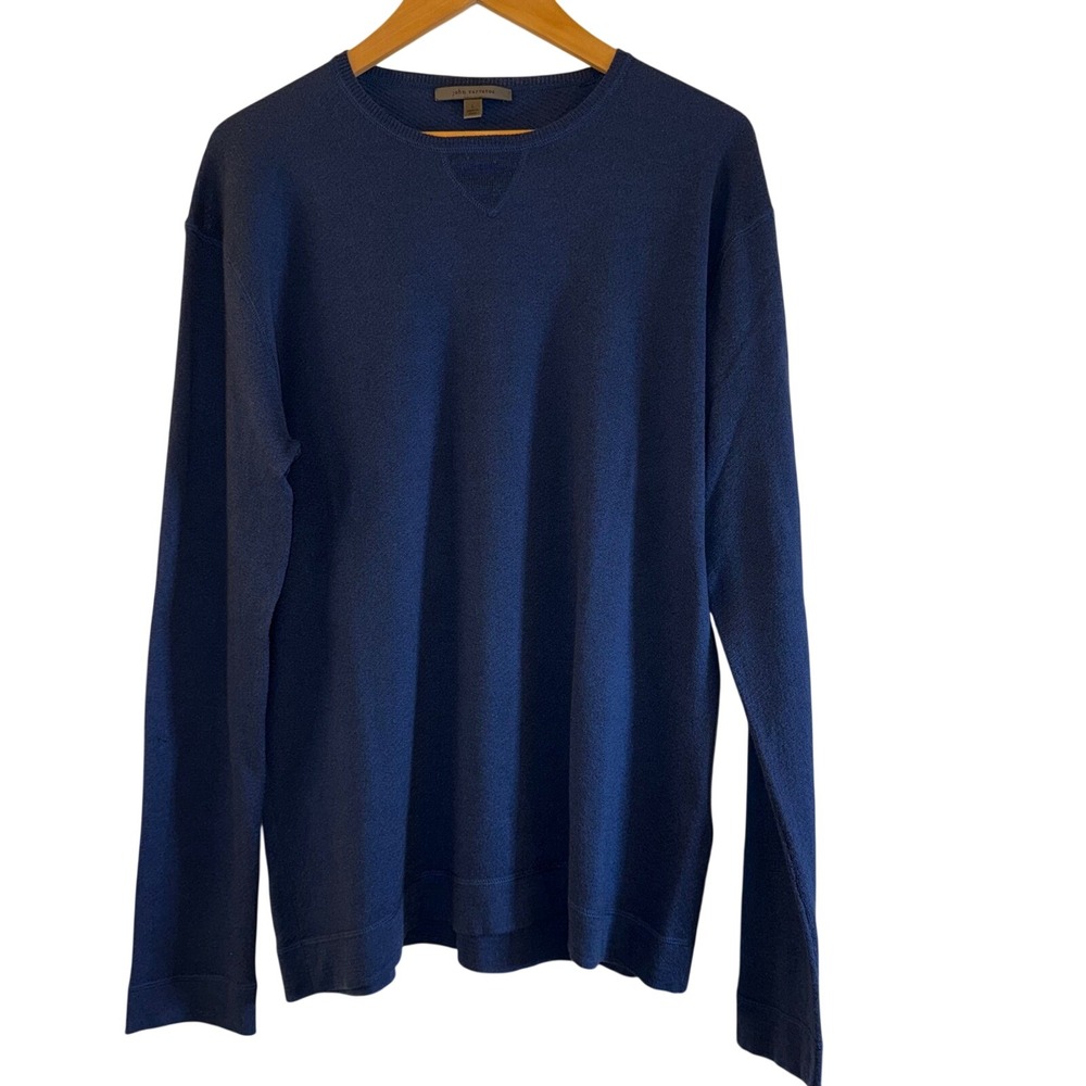 John Varvatos Mens L Navy Blue Silk Cashmere Blend Crew Neck Sweater‎